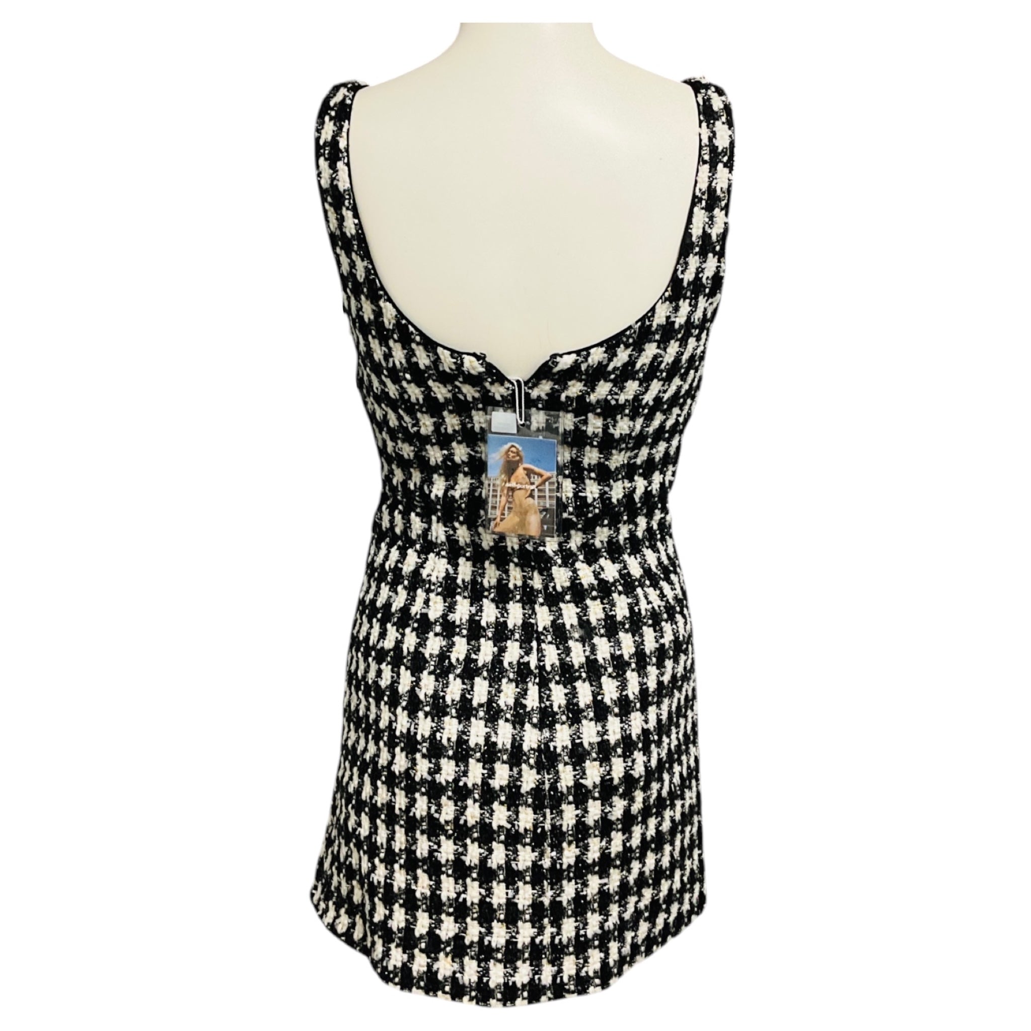 Self-Portrait Black / White Check Boucle Mini Dress