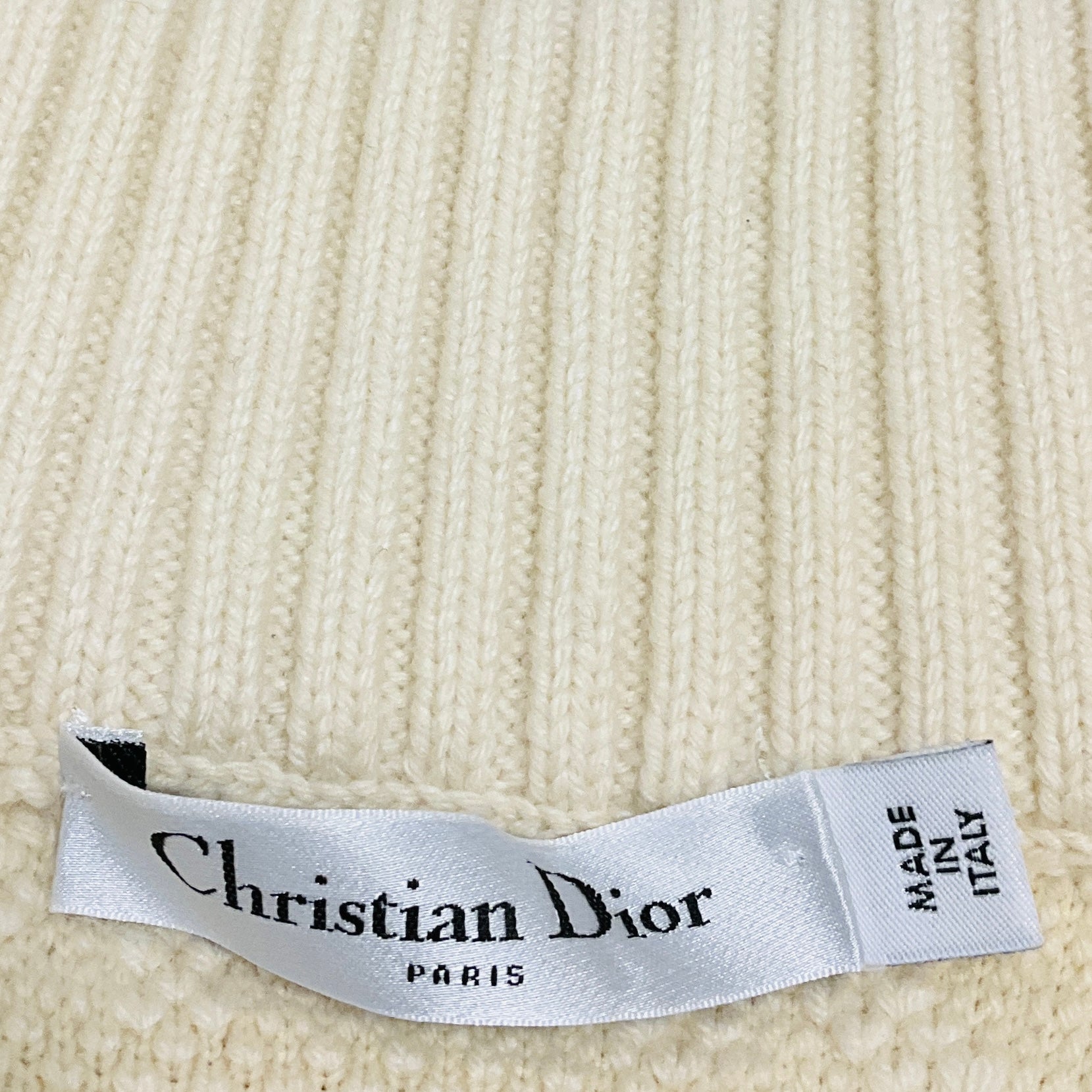 Christian Dior Ecru Wool and Cashmere Knit Macrocannage Zipped Cardigan Sweater