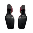 Load image into Gallery viewer, Chanel Burgundy Square Toe Satin Low Heel Pumps with CC Logo Ankle Strap

