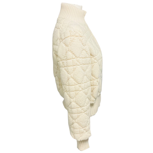 Christian Dior Ecru Wool and Cashmere Knit Macrocannage Zipped Cardigan Sweater