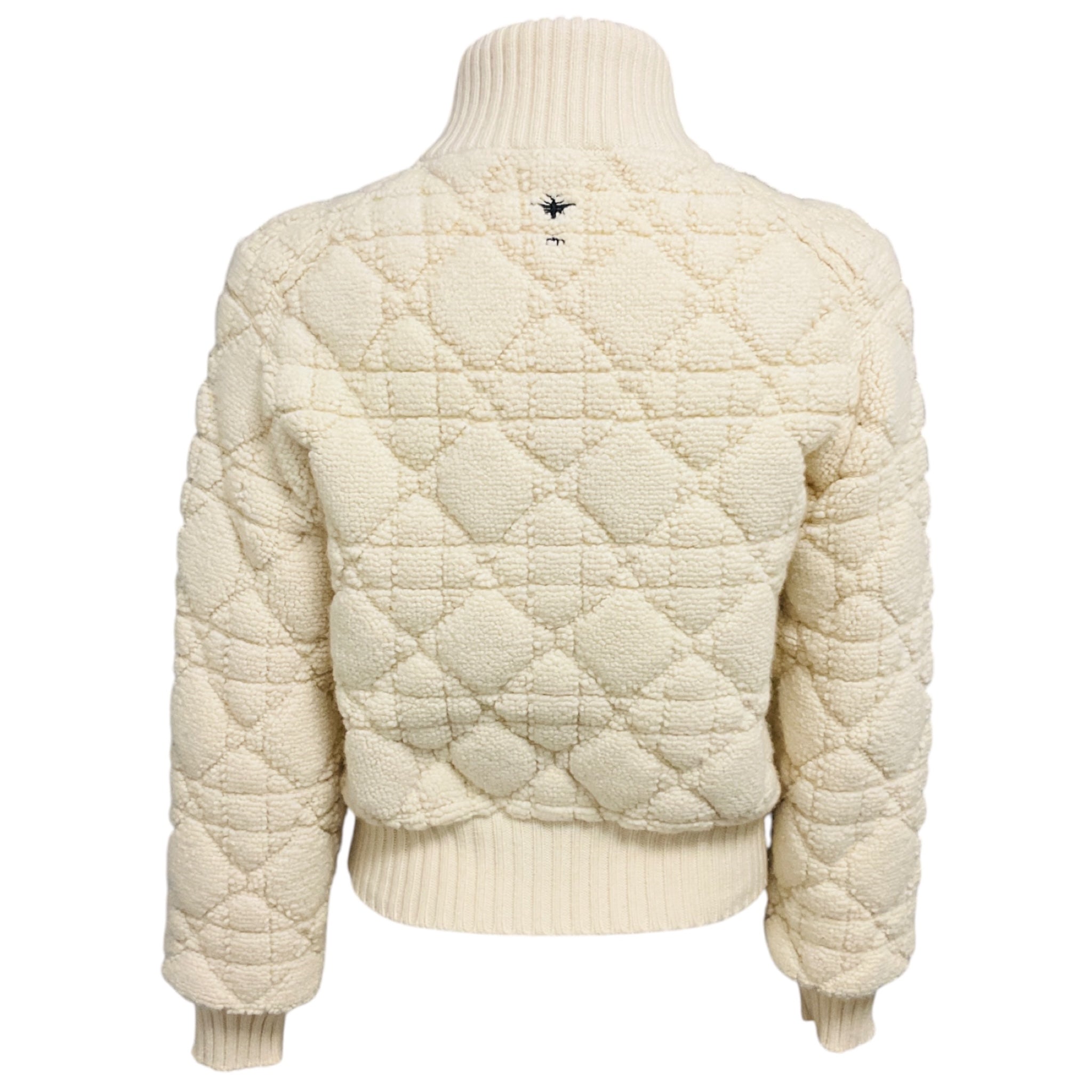 Christian Dior Ecru Wool and Cashmere Knit Macrocannage Zipped Cardigan Sweater