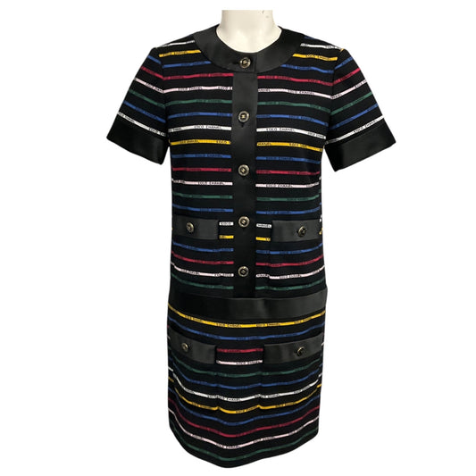 Chanel Black Multicolor 2022 Logo Stripe Knit Mini Dress with CC Logo Buttons