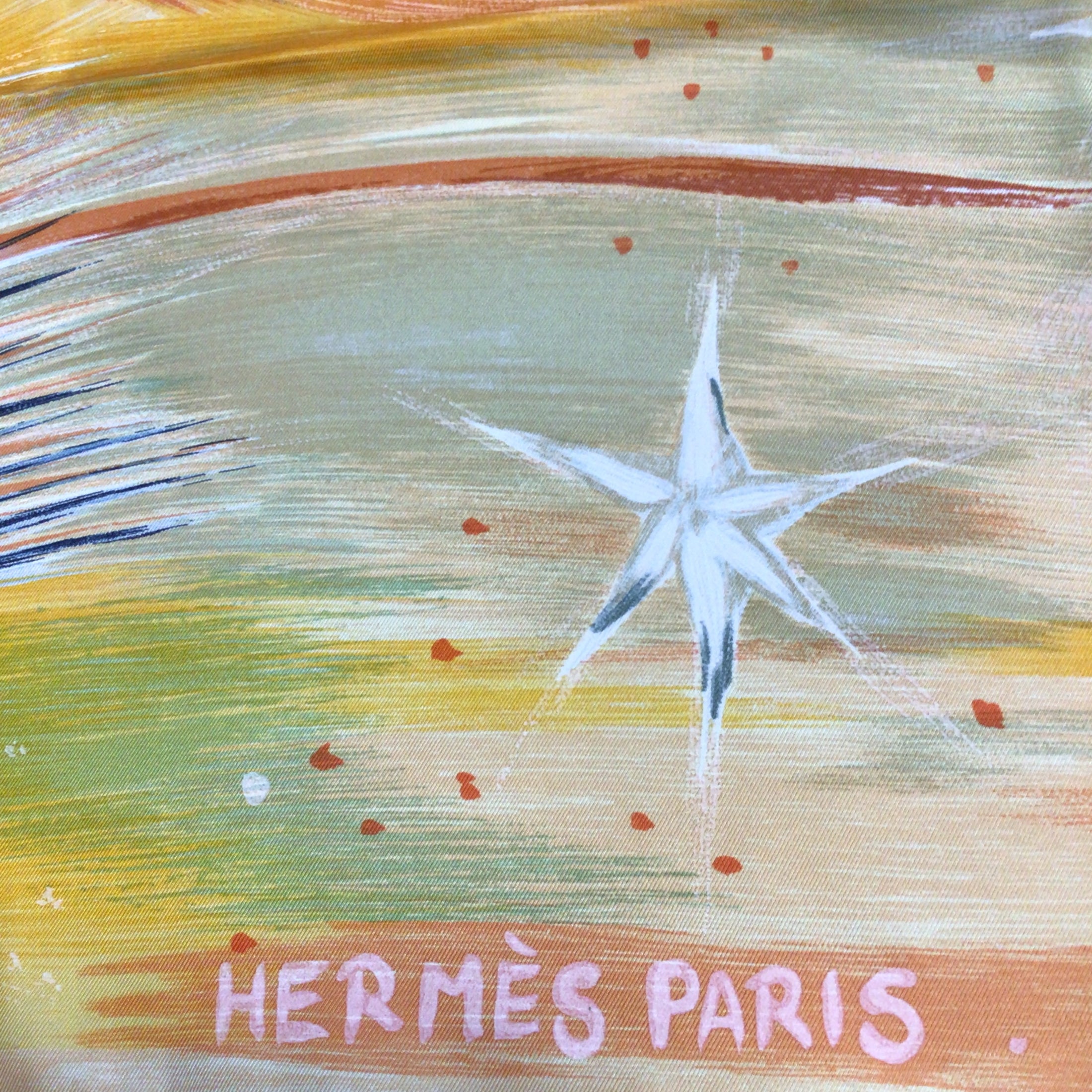Hermes Yellow / Orange Multi Feux du Ciel Square Silk Scarf