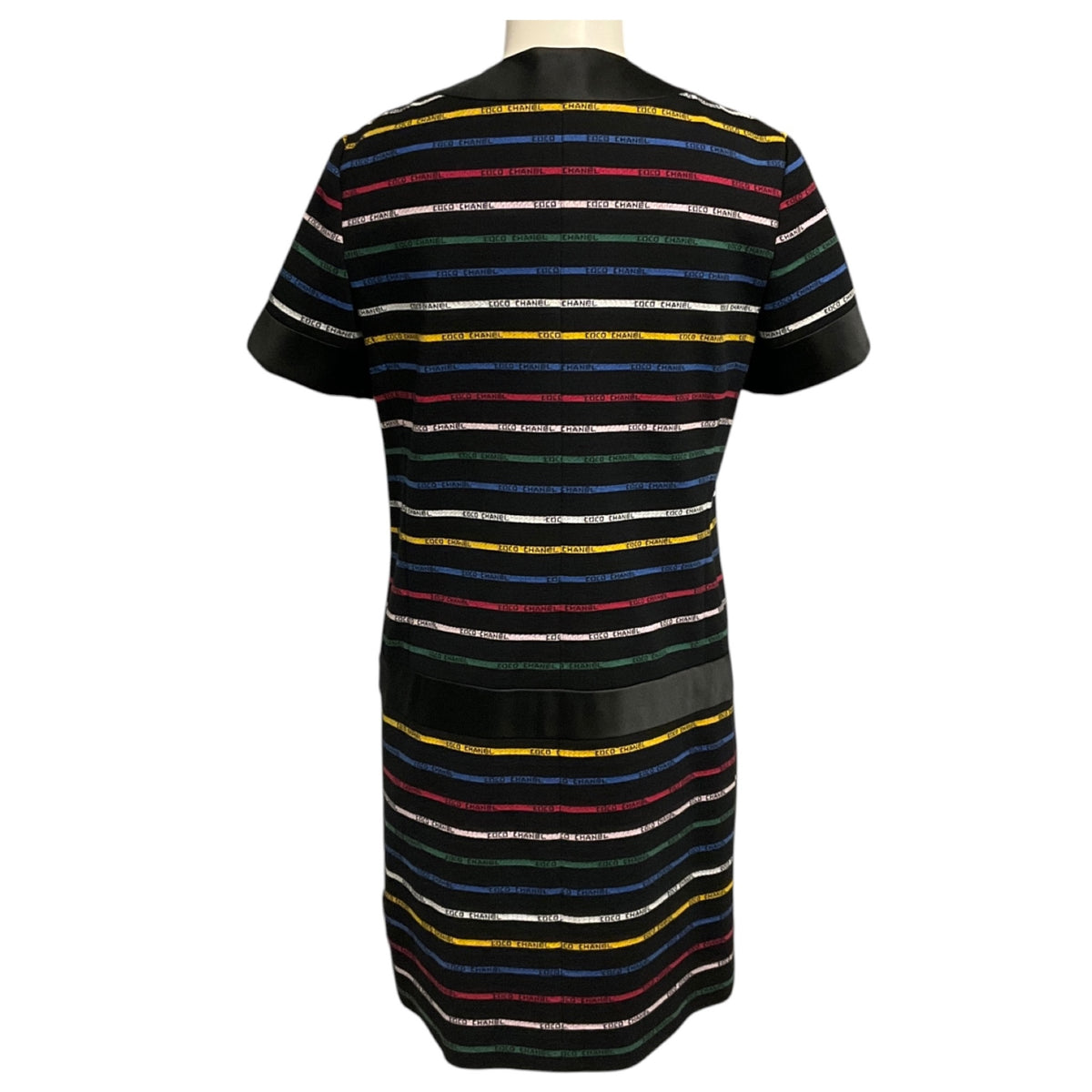 Chanel Black Multicolor 2022 Logo Stripe Knit Mini Dress with CC Logo Buttons