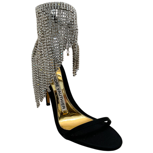 Alexandre Vauthier Black Satin Crystal Drape Embellished Sandals