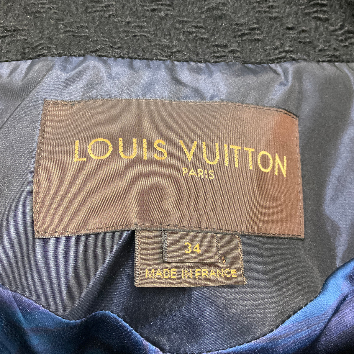 Louis Vuitton Black / Navy Blue Silk Trimmed Wool Jacket with Fur Collar