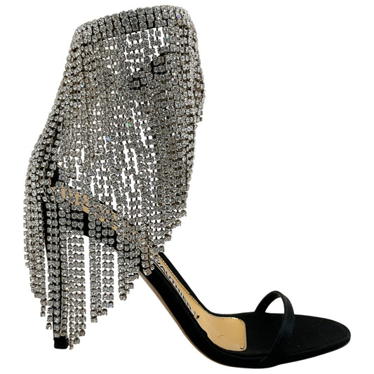 Alexandre Vauthier Black Satin Crystal Drape Embellished Sandals