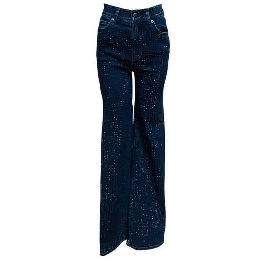 Veronica Beard Jeans Indigo Rinse Crosbie High Rise Wide Leg Jeans with Rhinestones