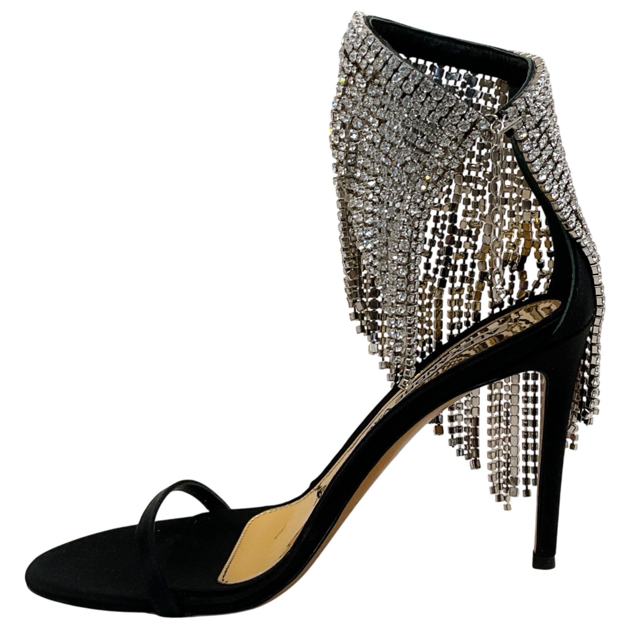 Alexandre Vauthier Black Satin Crystal Drape Embellished Sandals