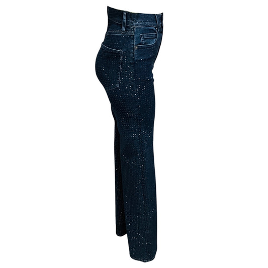 Veronica Beard Jeans Indigo Rinse Crosbie High Rise Wide Leg Jeans with Rhinestones