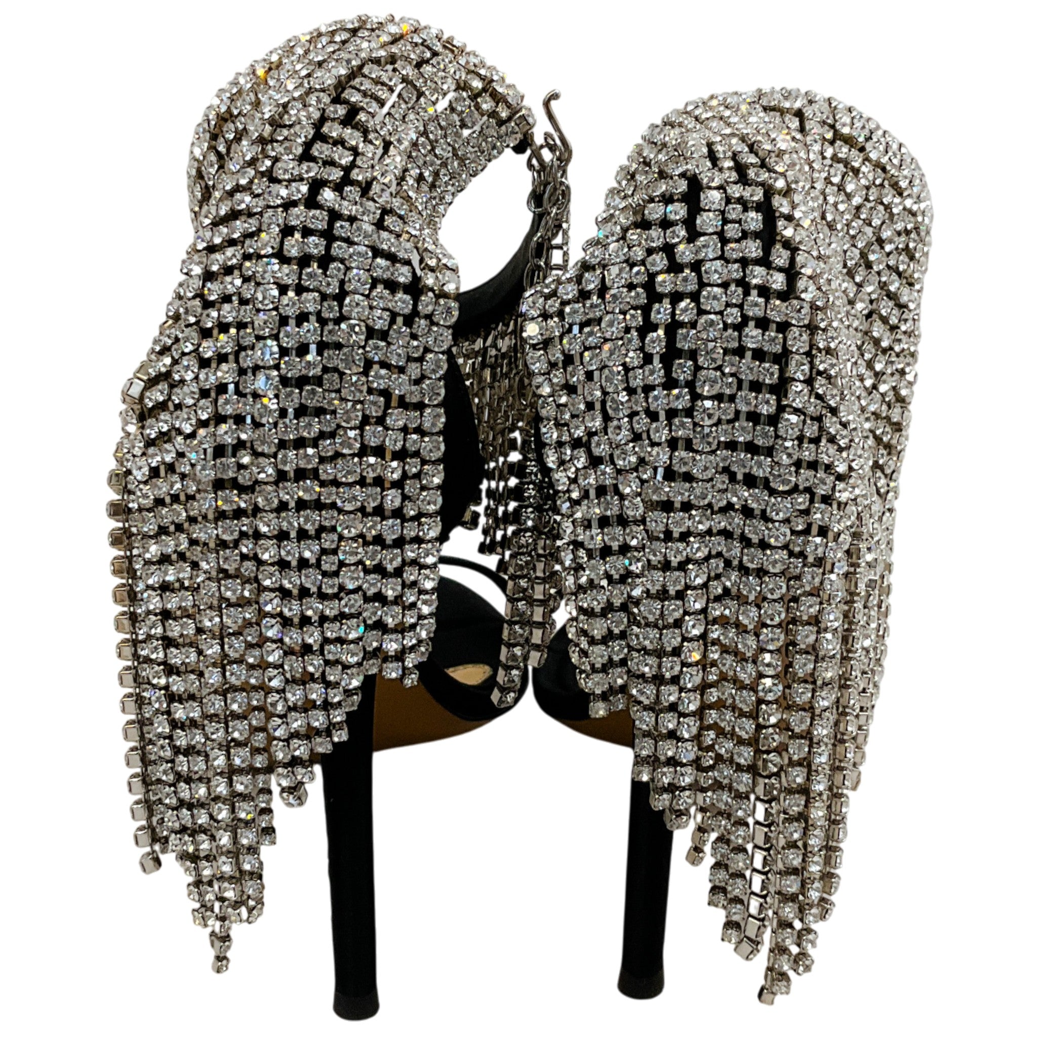 Alexandre Vauthier Black Satin Crystal Drape Embellished Sandals
