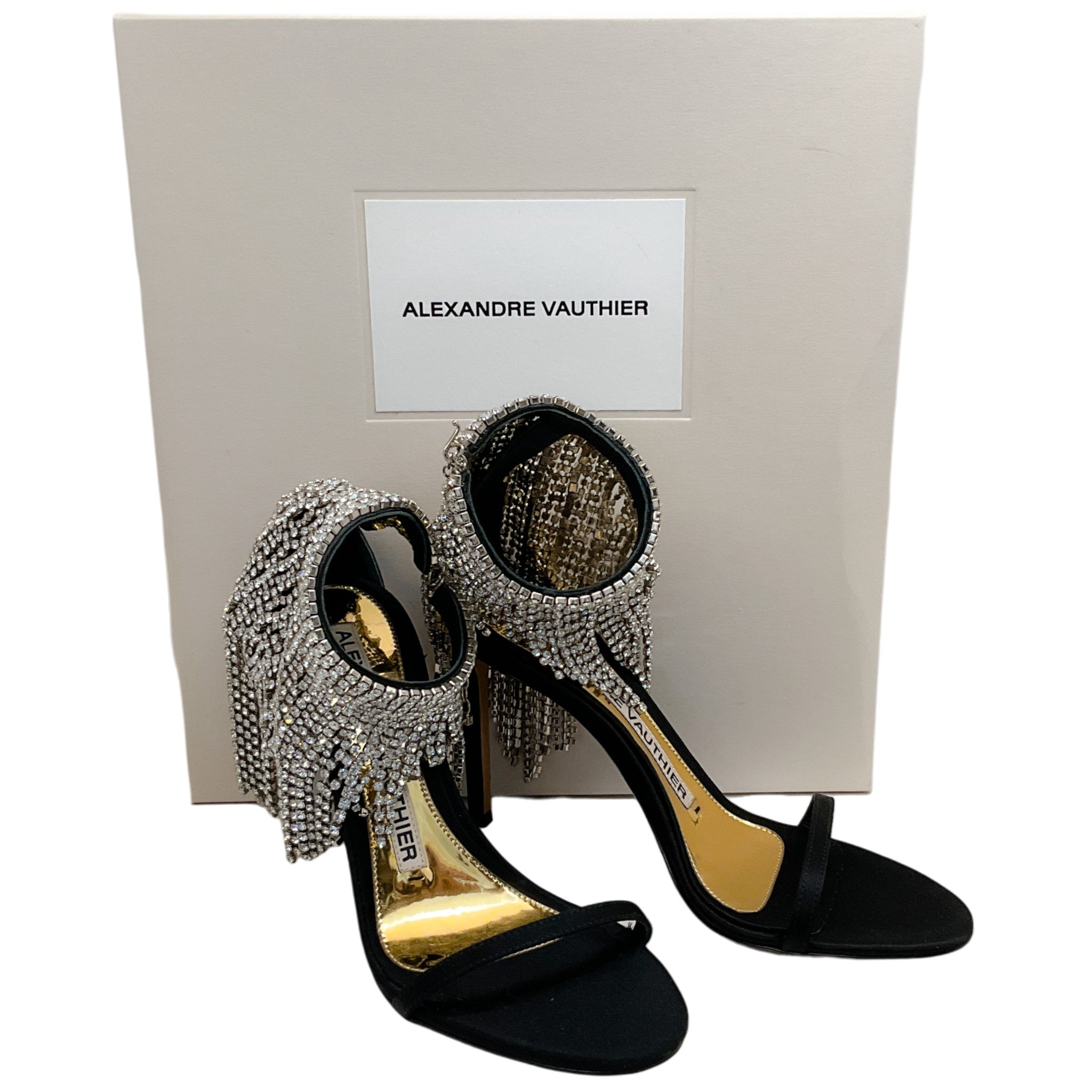 Alexandre Vauthier Black Satin Crystal Drape Embellished Sandals