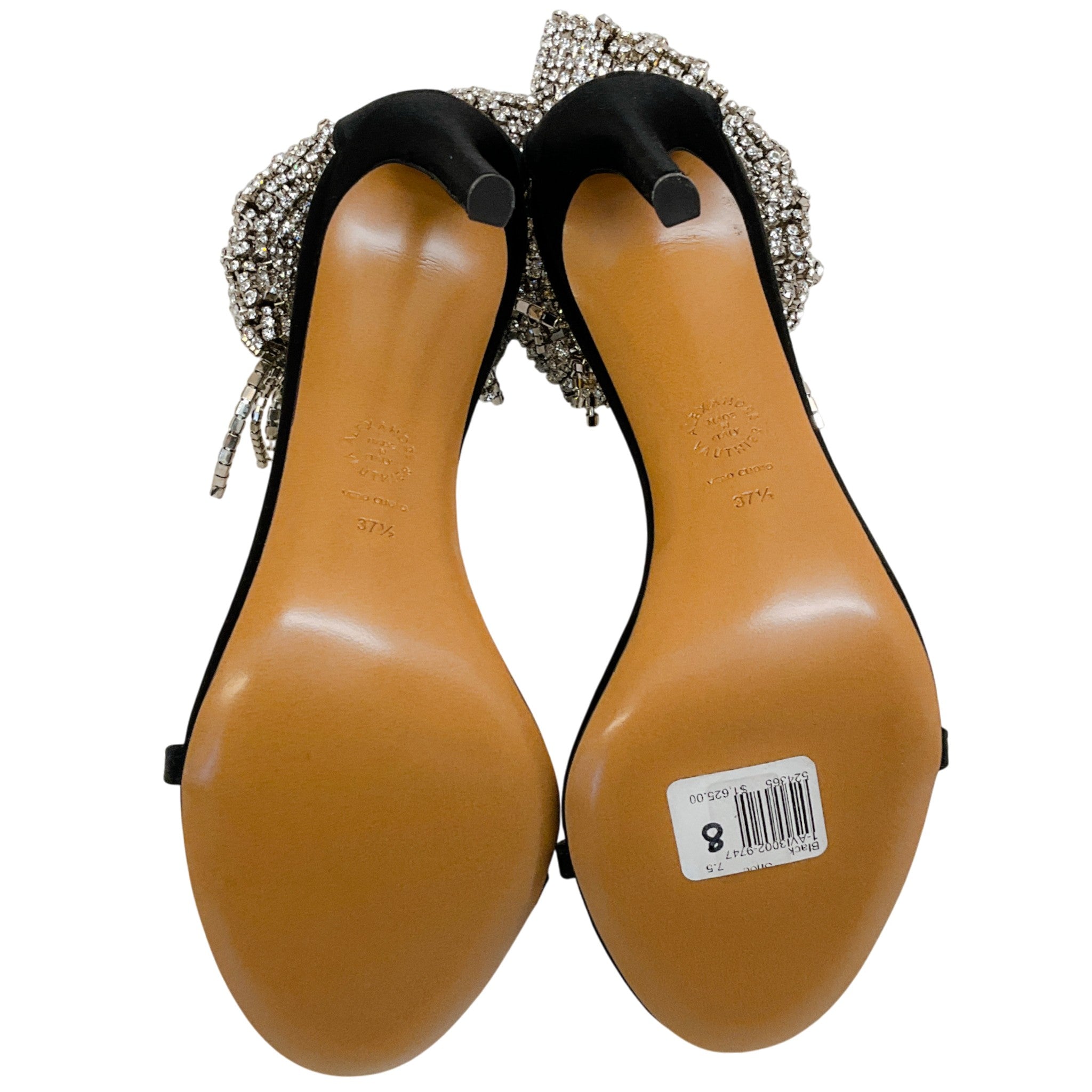 Alexandre Vauthier Black Satin Crystal Drape Embellished Sandals