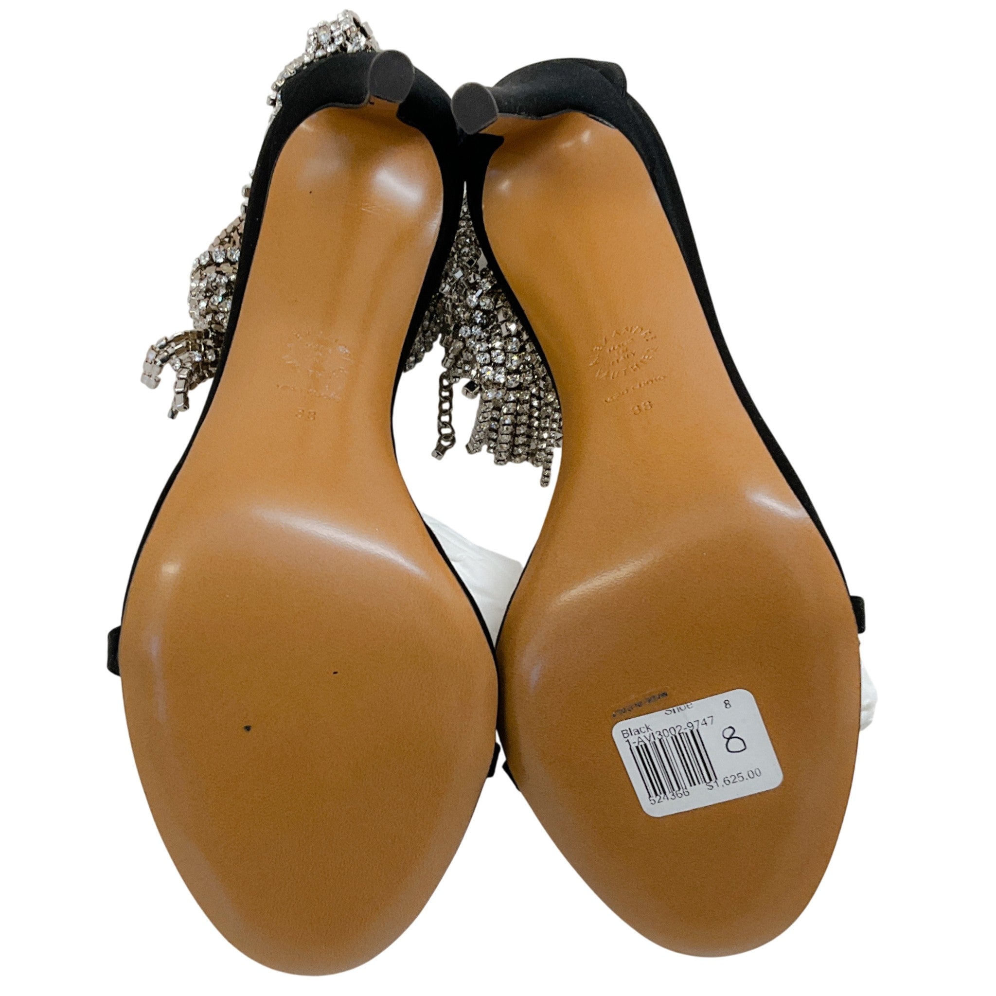 Alexandre Vauthier Black Satin Crystal Drape Embellished Sandals