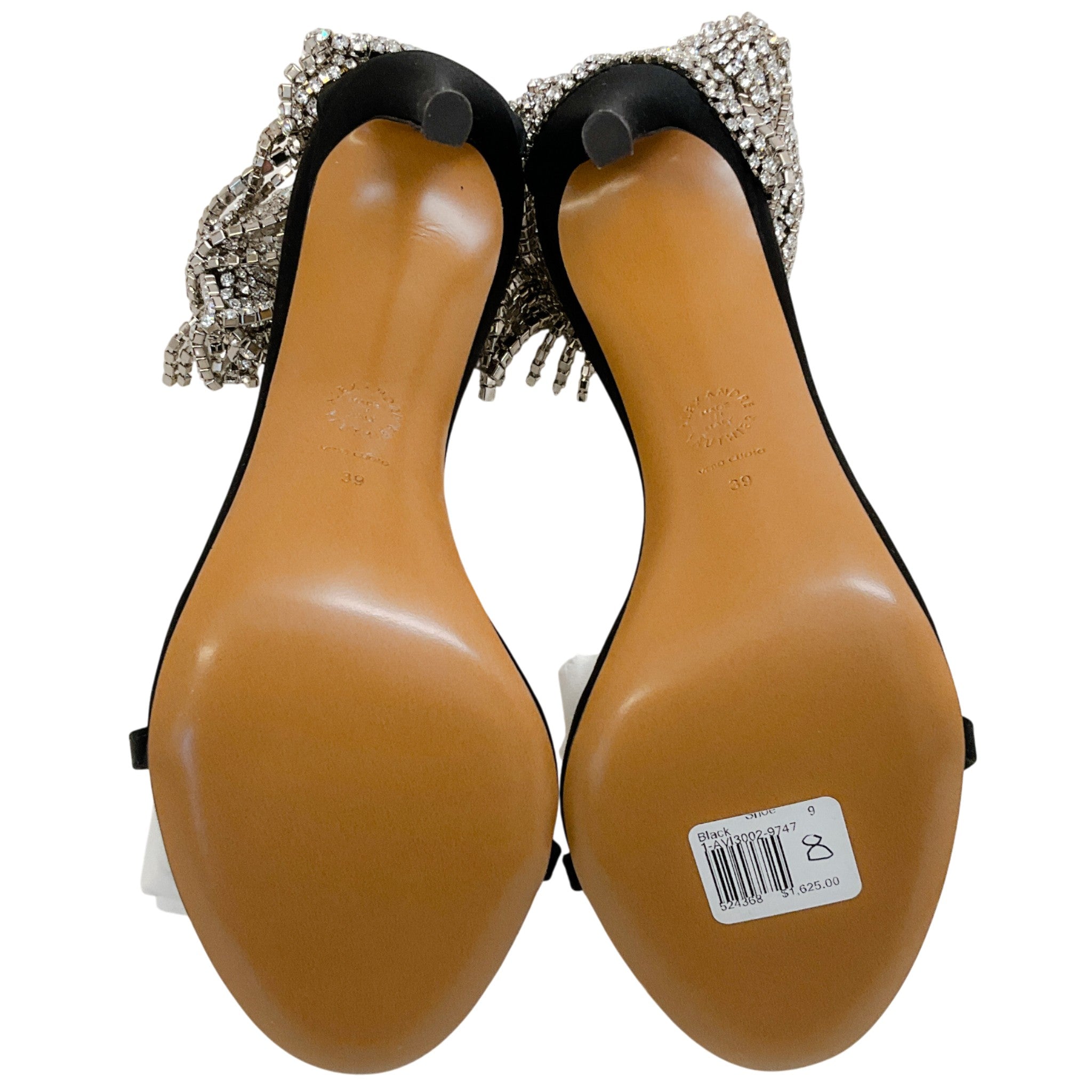 Alexandre Vauthier Black Satin Crystal Drape Embellished Sandals