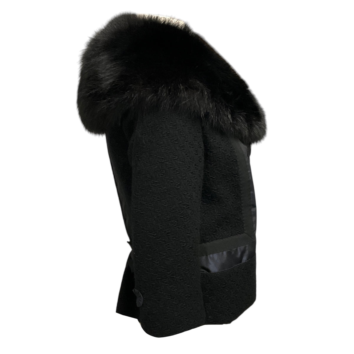 Louis Vuitton Black / Navy Blue Silk Trimmed Wool Jacket with Fur Collar