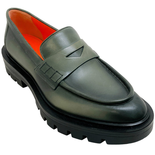 Santoni Green Leather Feline Loafers
