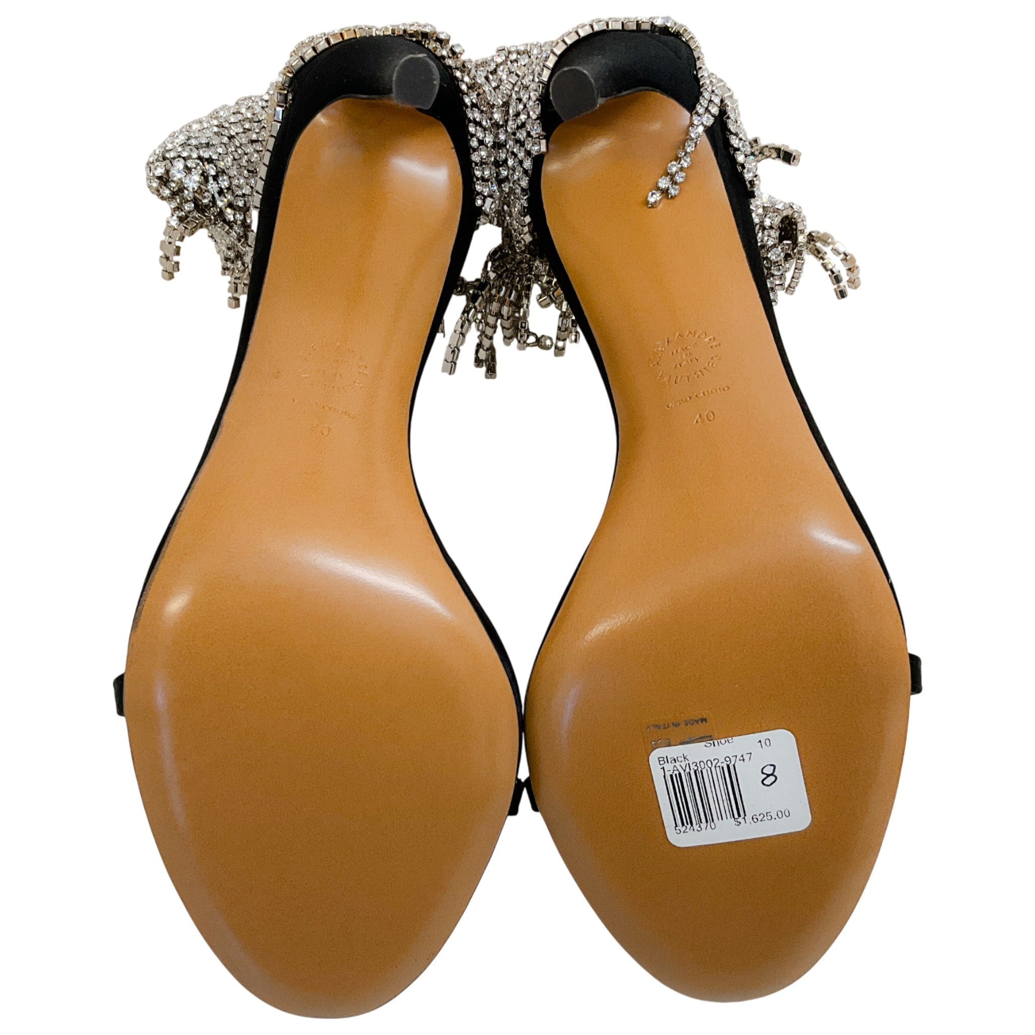 Alexandre Vauthier Black Satin Crystal Drape Embellished Sandals