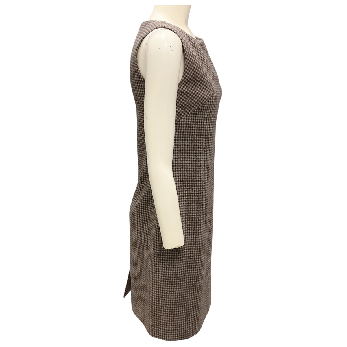 Kiton Grey / Brown Multi Sleeveless Plaid Wool Dress