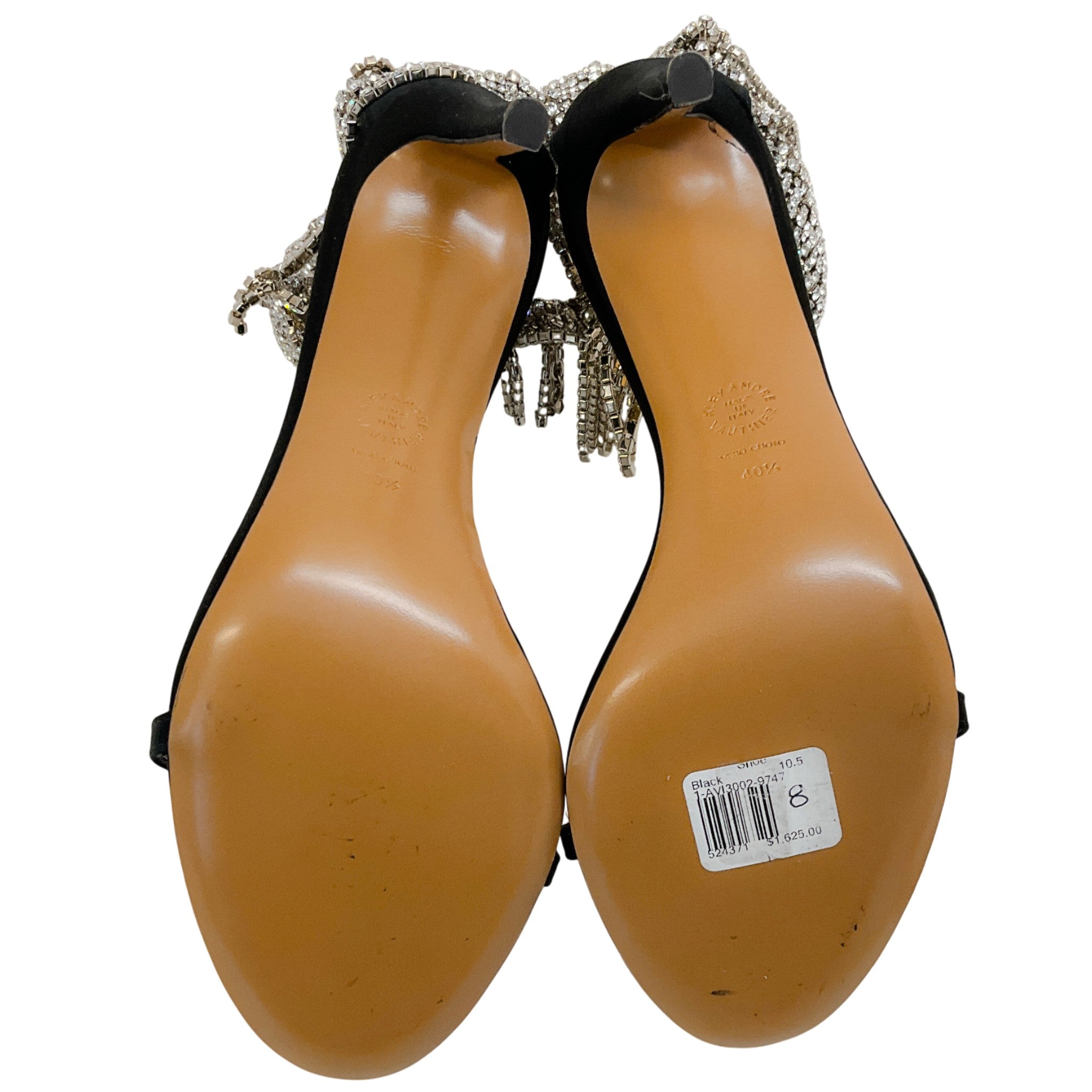 Alexandre Vauthier Black Satin Crystal Drape Embellished Sandals