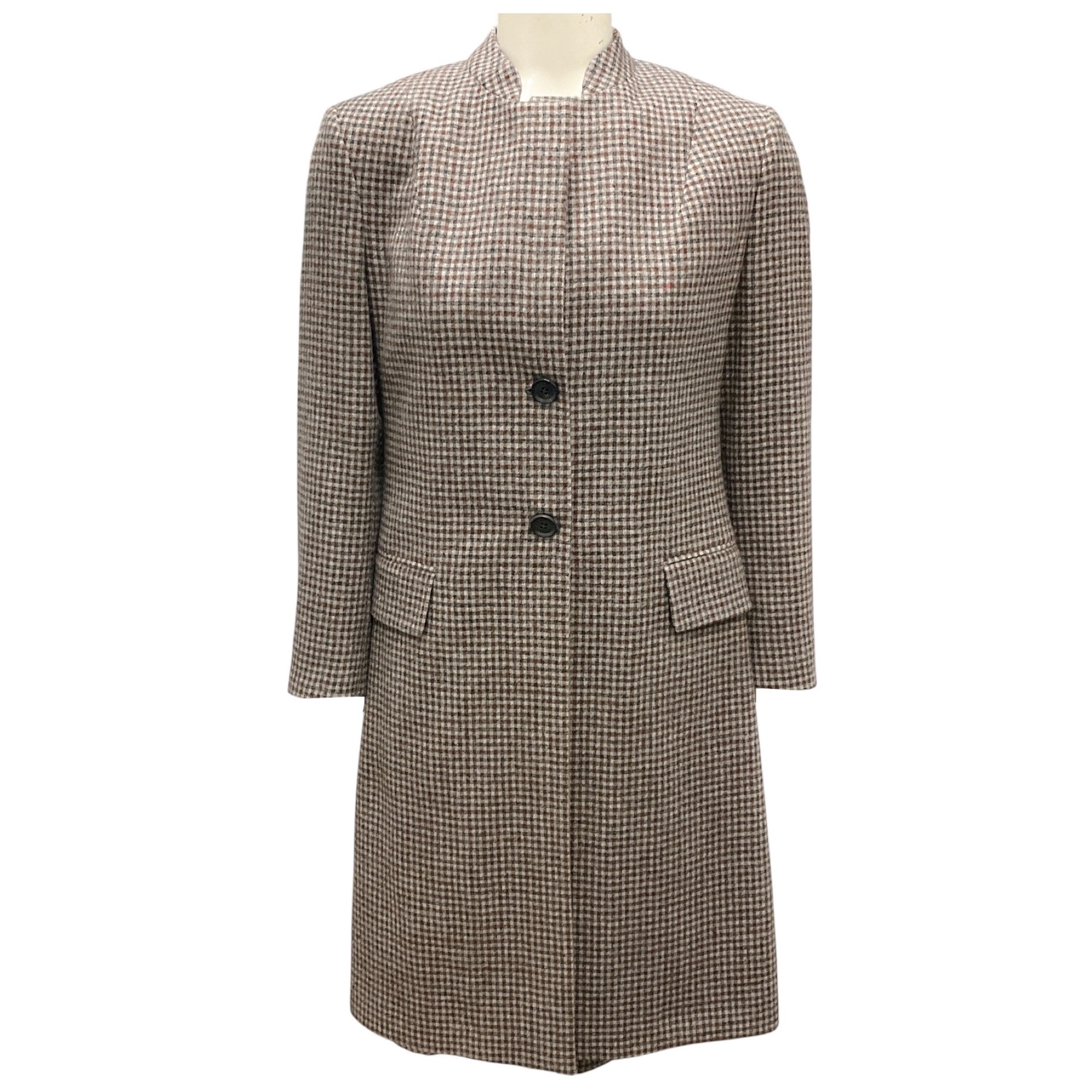 Kiton Beige / Brown Multi Wool Plaid Coat and Dress Two-Piece Set