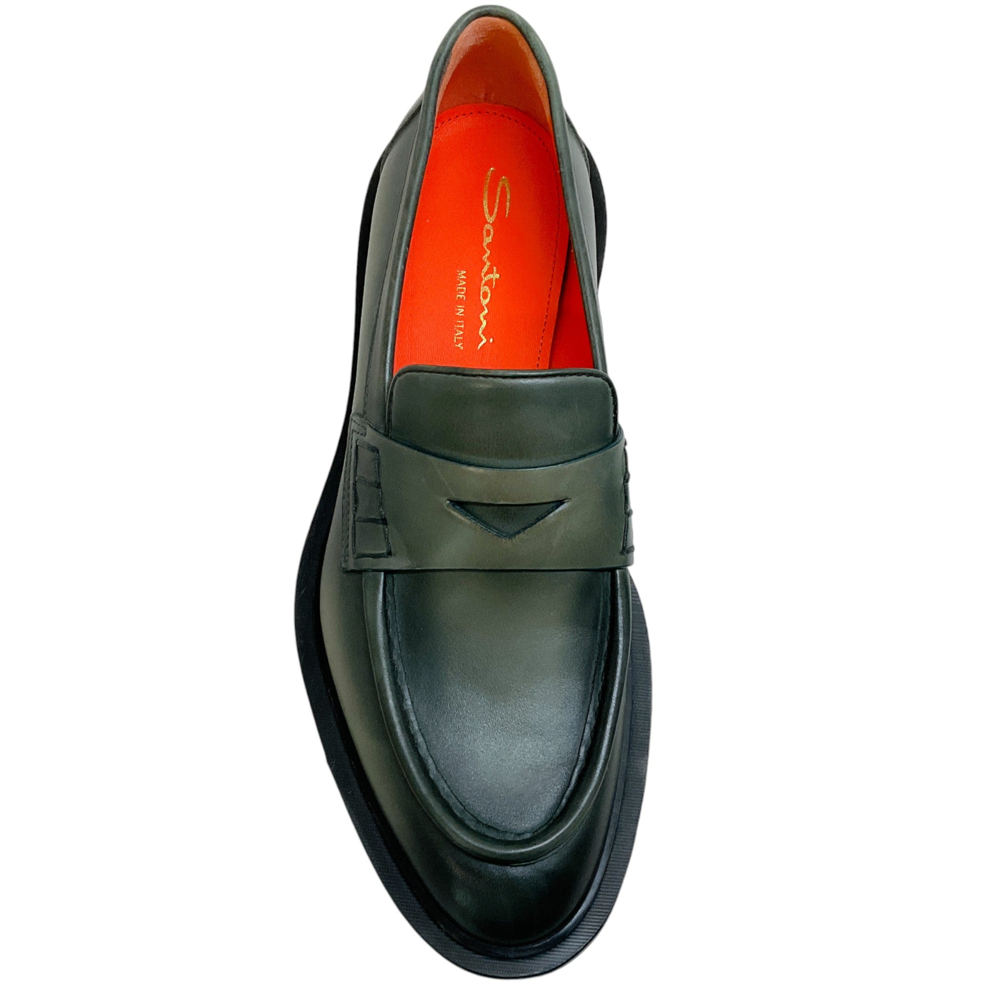 Santoni Green Leather Feline Loafers