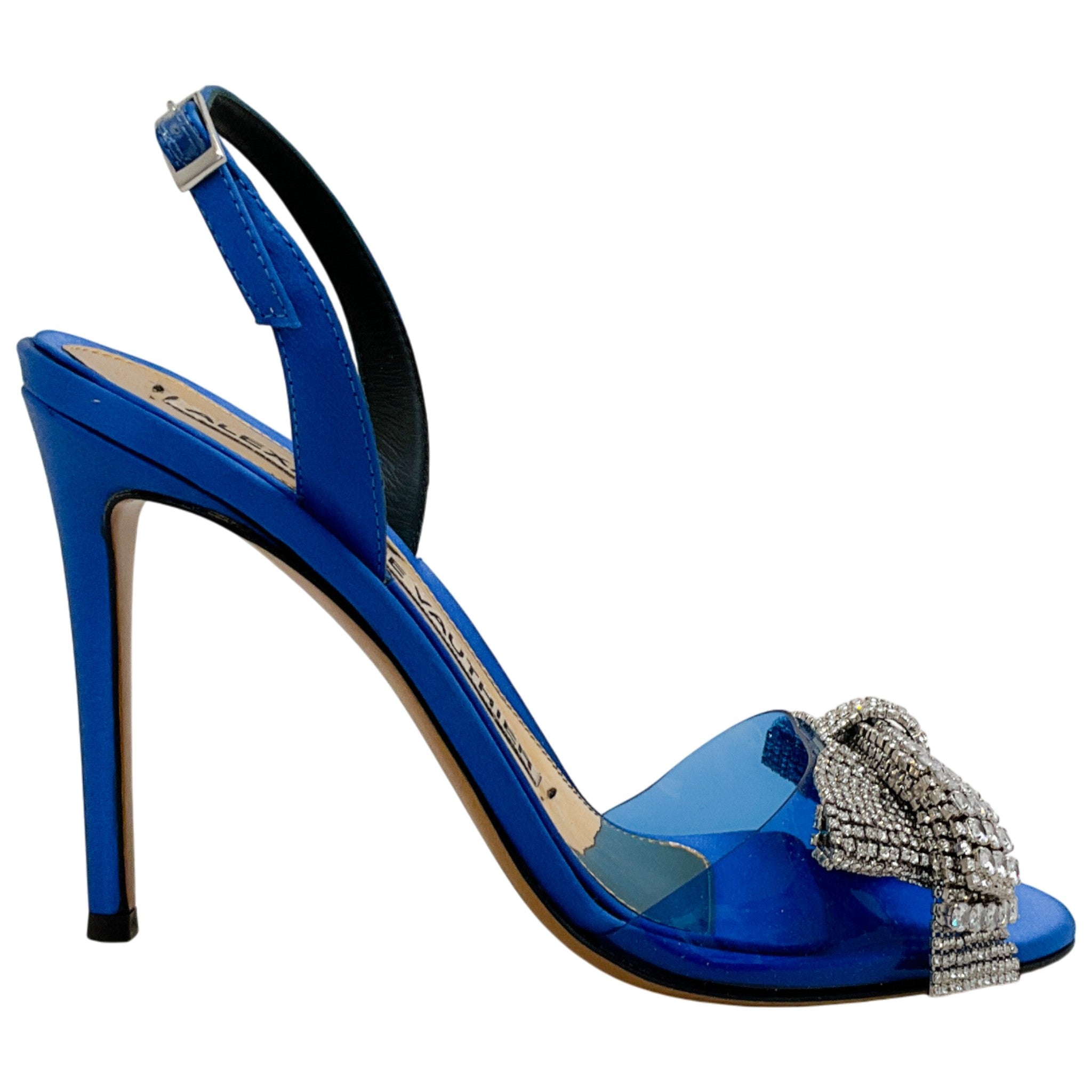 Alexandre Vauthier Cobalt Blue Satin Slingback Sandals with Crystal Embellished Bow