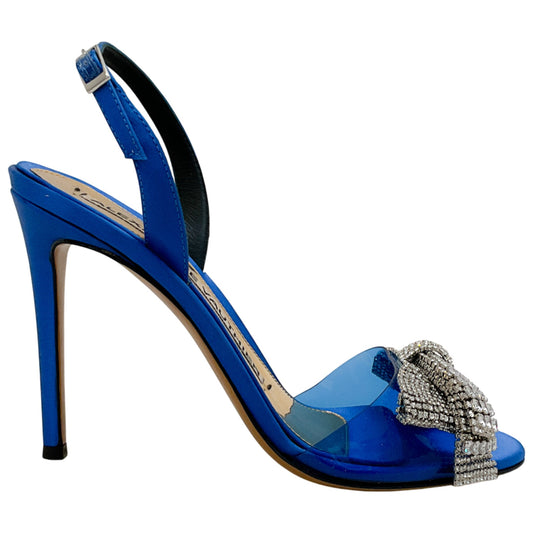 Alexandre Vauthier Cobalt Blue Satin Slingback Sandals with Crystal Embellished Bow