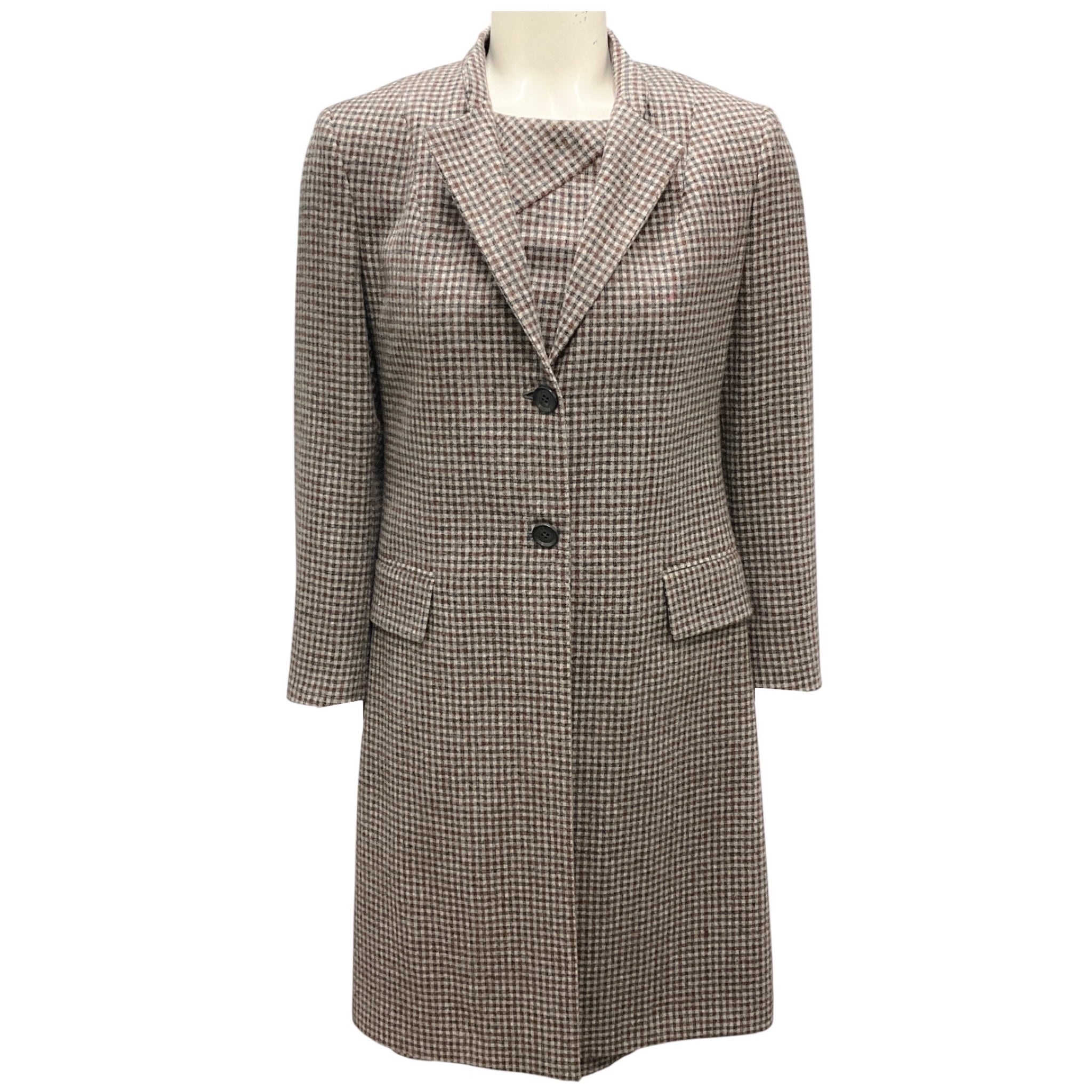 Kiton Beige / Brown Multi Wool Plaid Coat and Dress Two-Piece Set