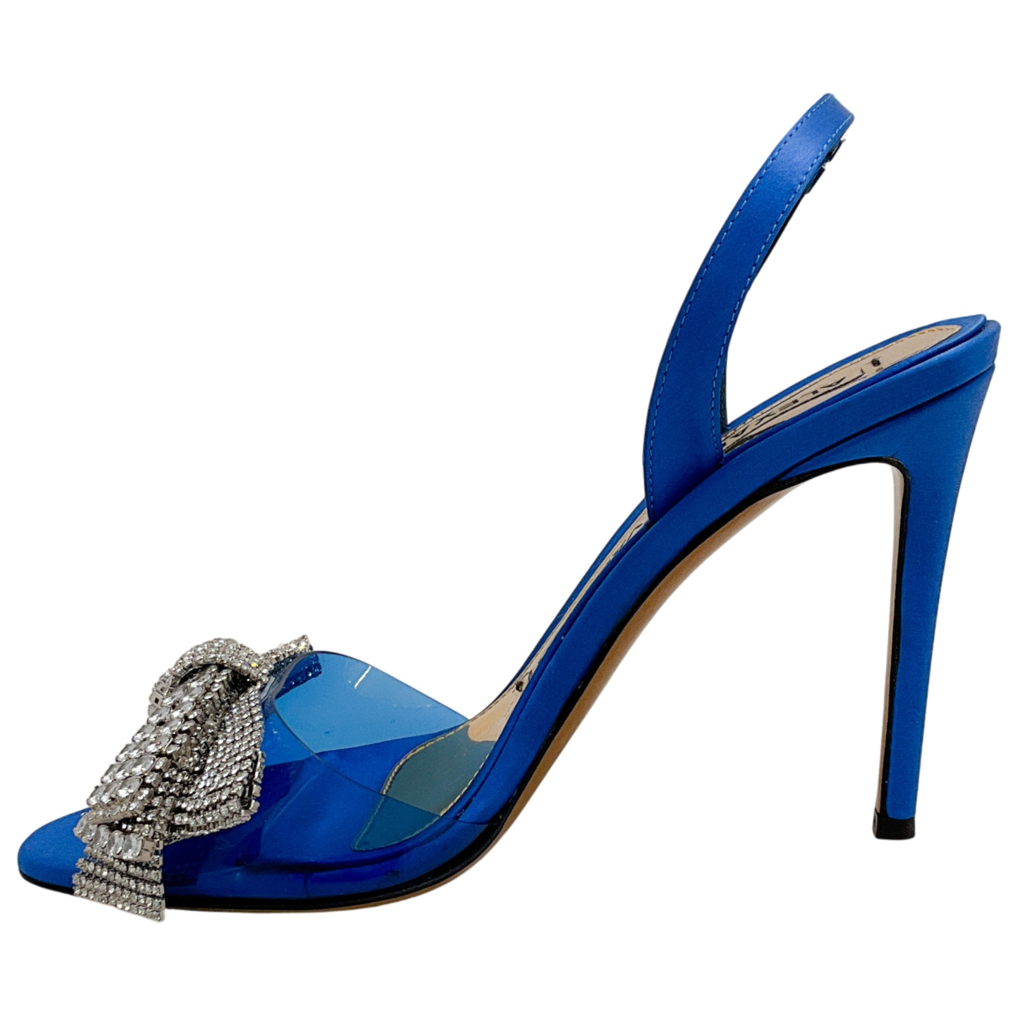 Alexandre Vauthier Cobalt Blue Satin Slingback Sandals with Crystal Embellished Bow