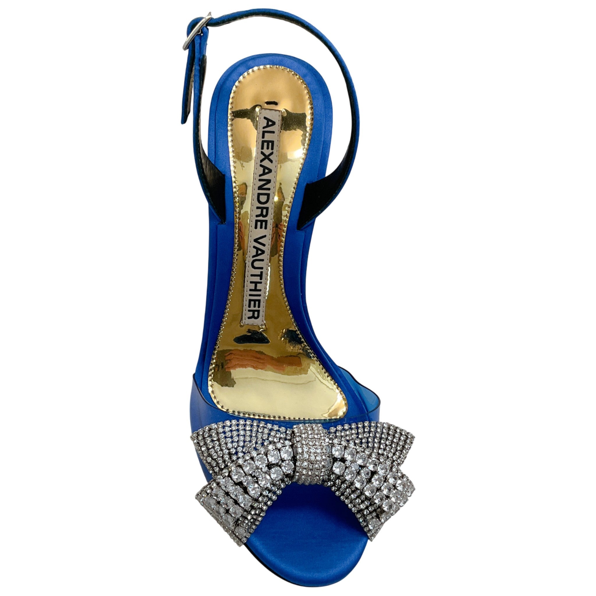 Alexandre Vauthier Cobalt Blue Satin Slingback Sandals with Crystal Embellished Bow