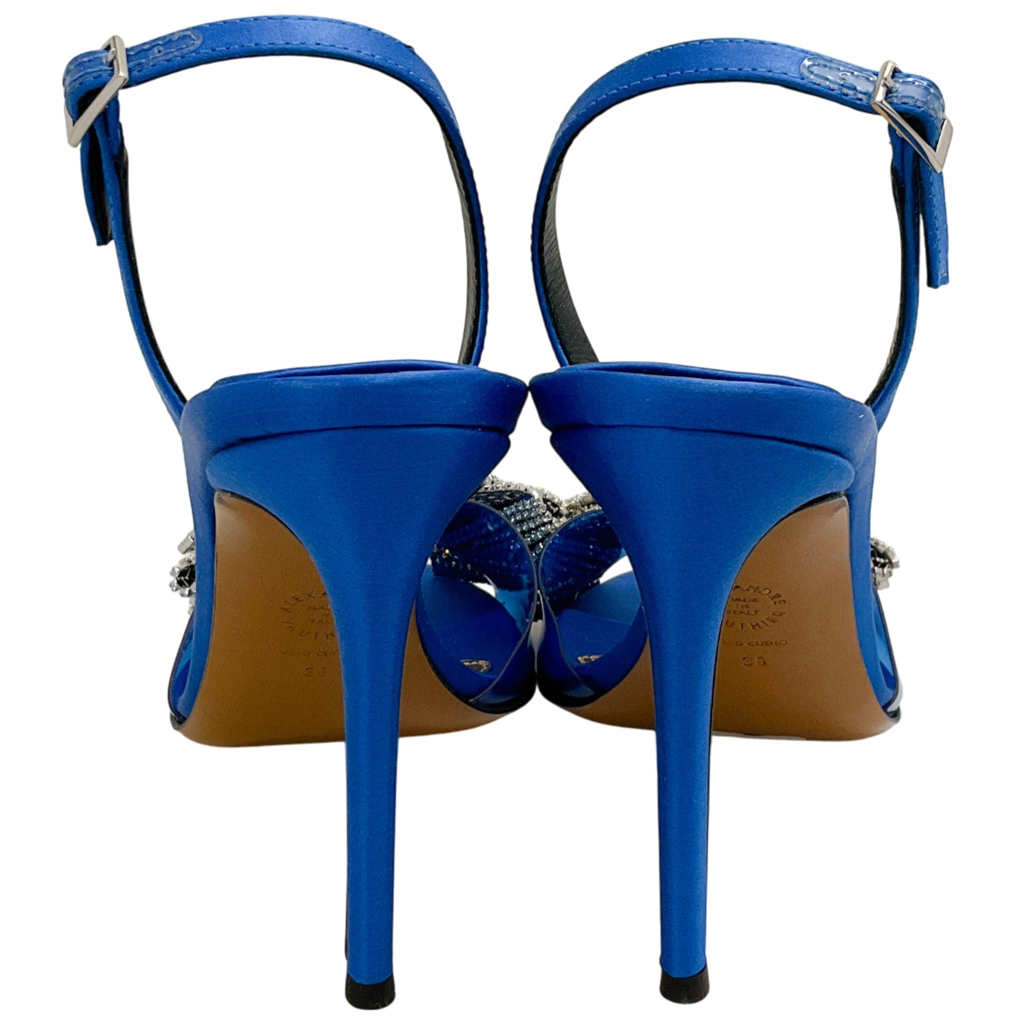 Alexandre Vauthier Cobalt Blue Satin Slingback Sandals with Crystal Embellished Bow