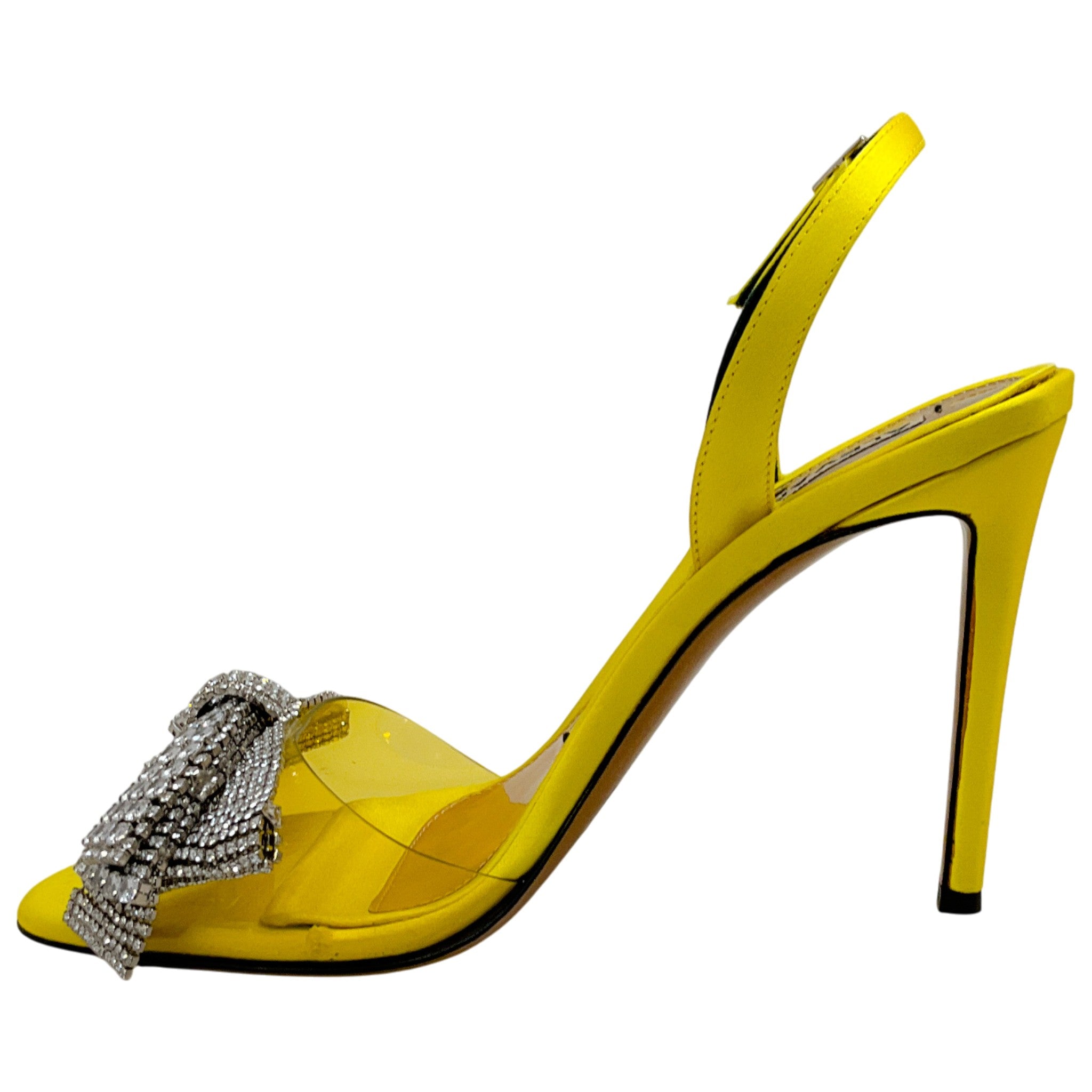 Alexandre Vauthier Yellow Satin Slingback Sandals with Crystal Embellished Bow