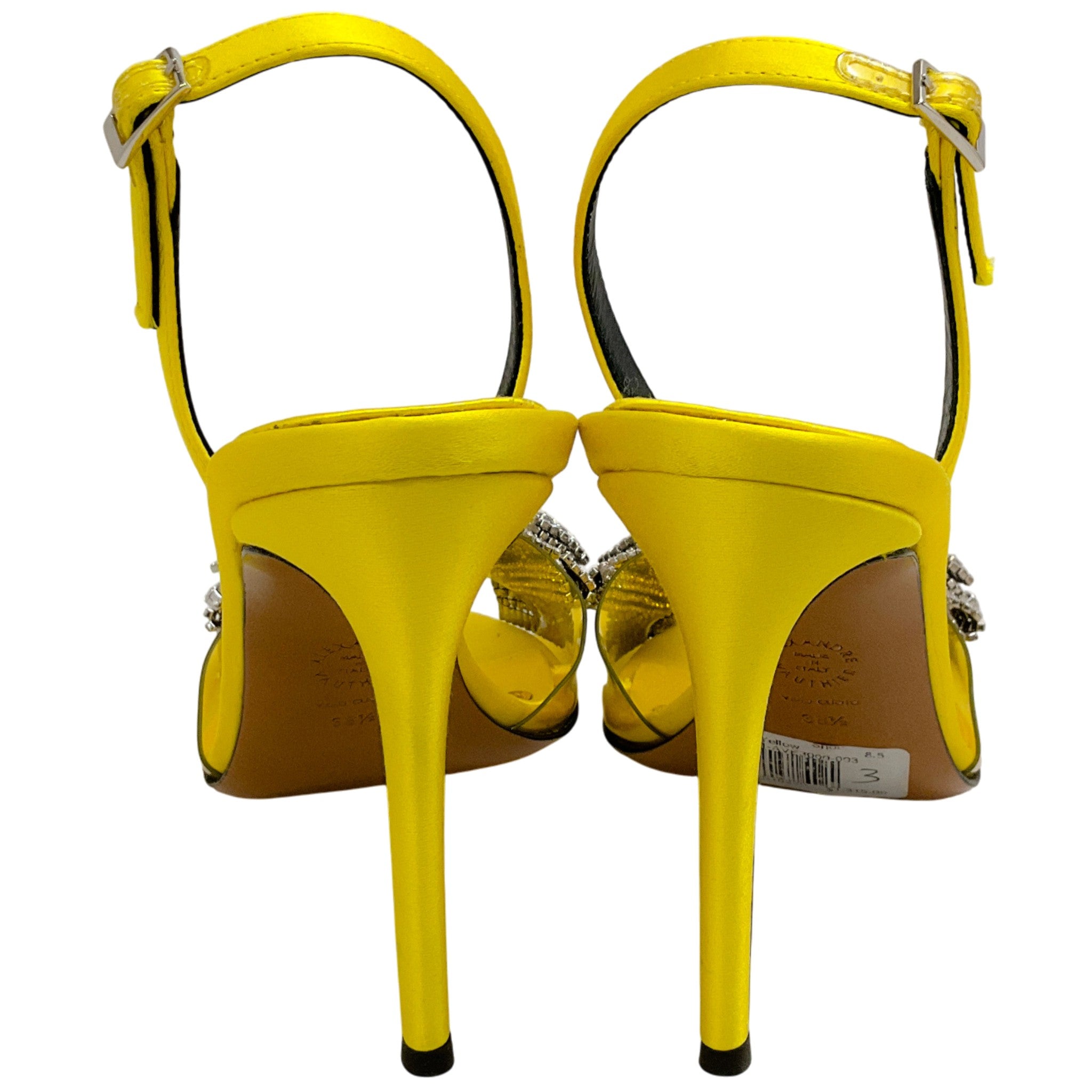 Alexandre Vauthier Yellow Satin Slingback Sandals with Crystal Embellished Bow