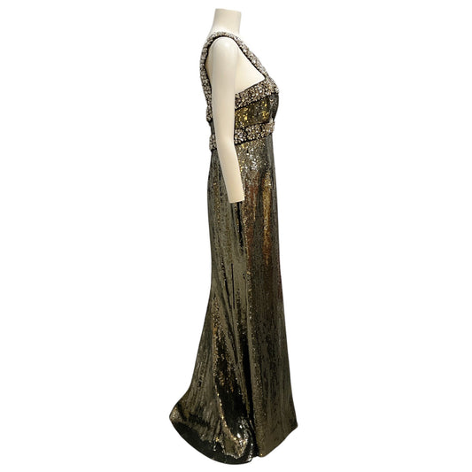 Carolina Herrera Pewter Metallic Sequin and Crystal Embellished Gown / Formal Dress