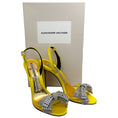 Load image into Gallery viewer, Alexandre Vauthier Yellow Satin Slingback Sandals with Crystal Embellished Bow
