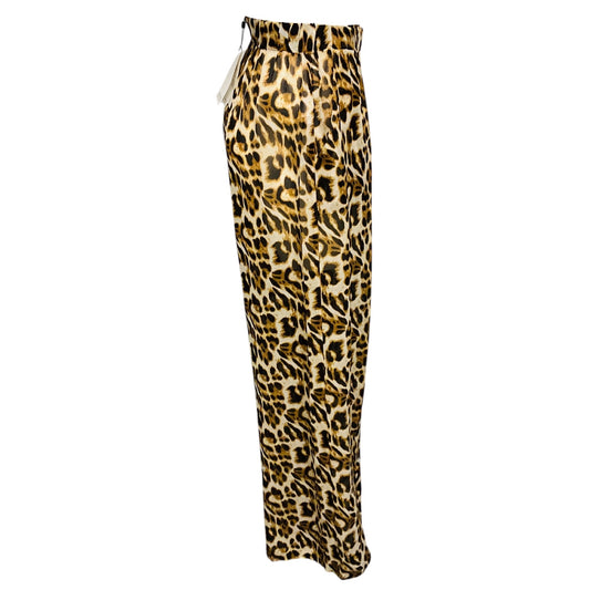 SPRWMN Tan / Brown Multi Animal Print Silk Chiffon Wide Leg Trousers