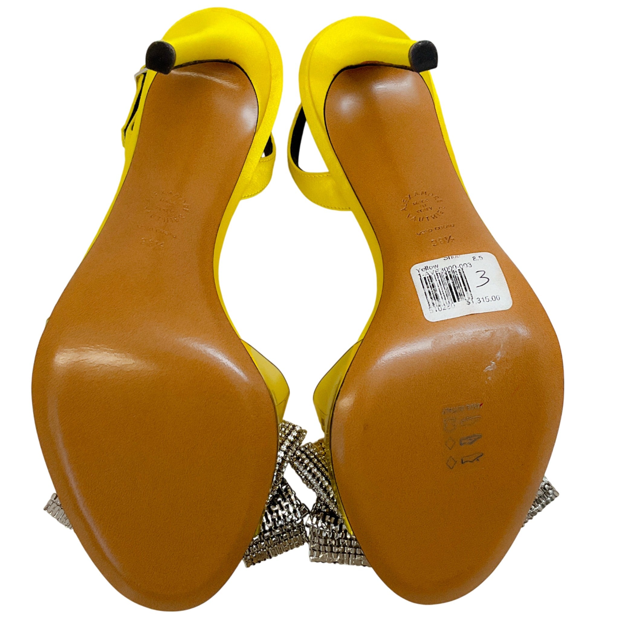 Alexandre Vauthier Yellow Satin Slingback Sandals with Crystal Embellished Bow