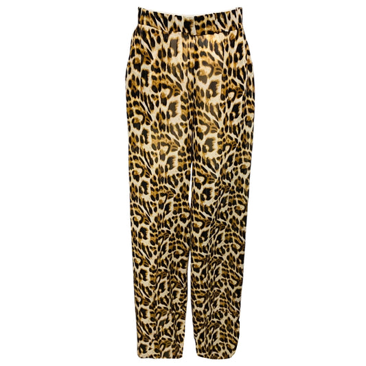 SPRWMN Tan / Brown Multi Animal Print Silk Chiffon Wide Leg Trousers
