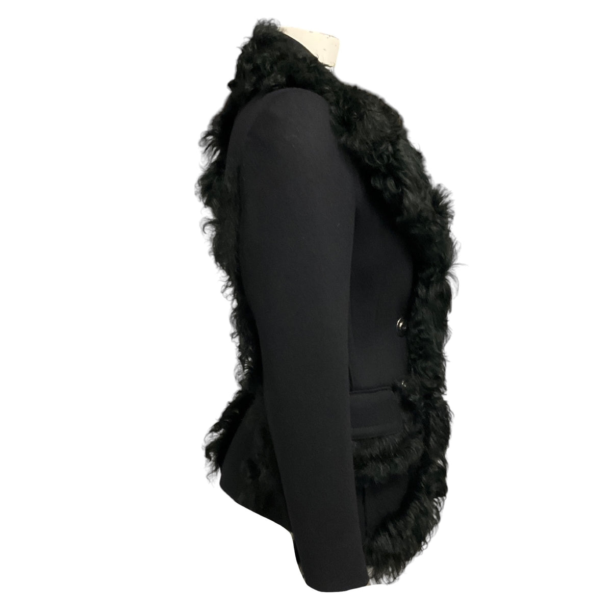Prada Black Double Stretch Wool Giacca Jacket with Fur Trim