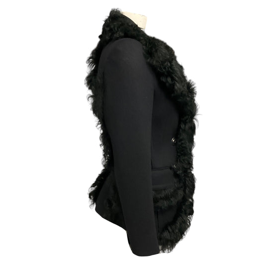 Prada Black Double Stretch Wool Giacca Jacket with Fur Trim