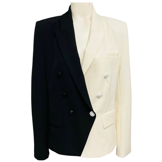 L'Agence Ecru / Black Kenzie Colorblock Double Breasted Blazer
