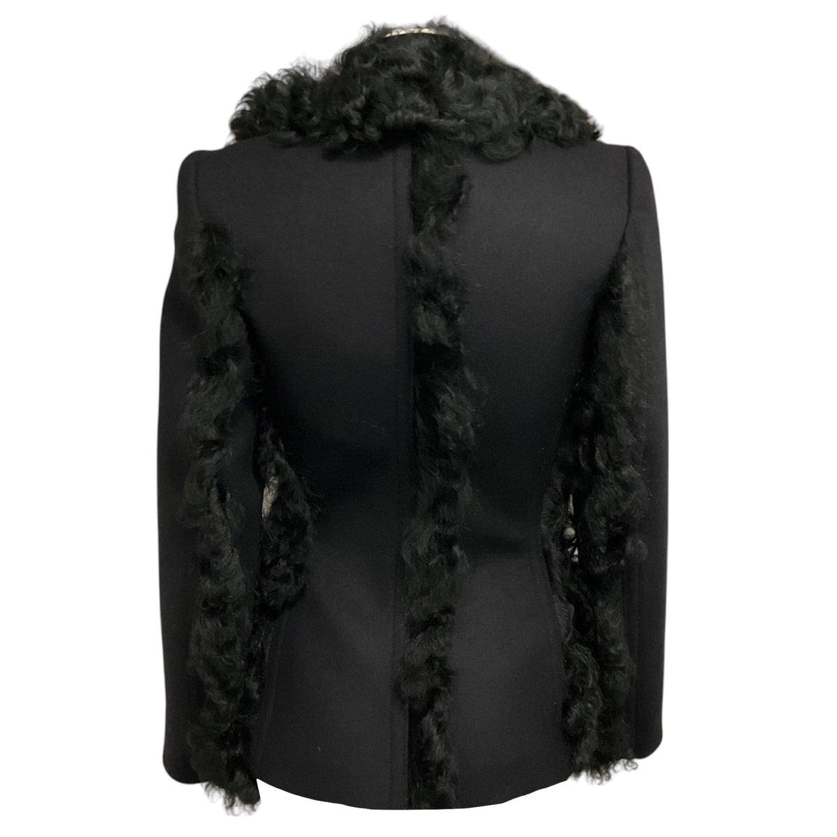 Prada Black Double Stretch Wool Giacca Jacket with Fur Trim