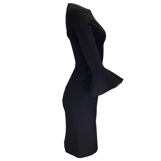 Michael Kors Collection Black Bell Sleeved Wool Crepe Dress