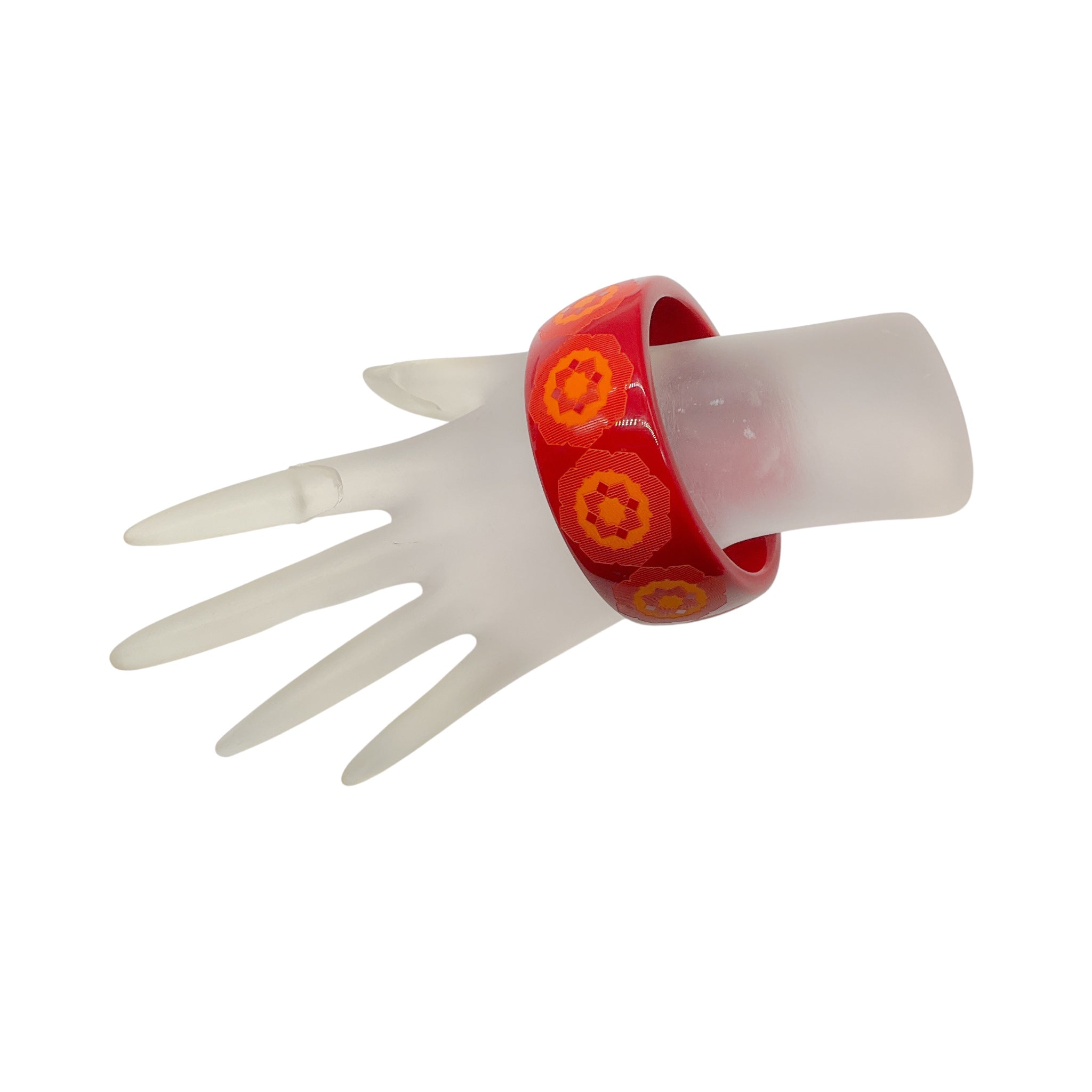 Tiffany & Co. Red / Orange Marrakesh Print Paloma Picasso Zellige Lacquer Wide Bangle Bracelet