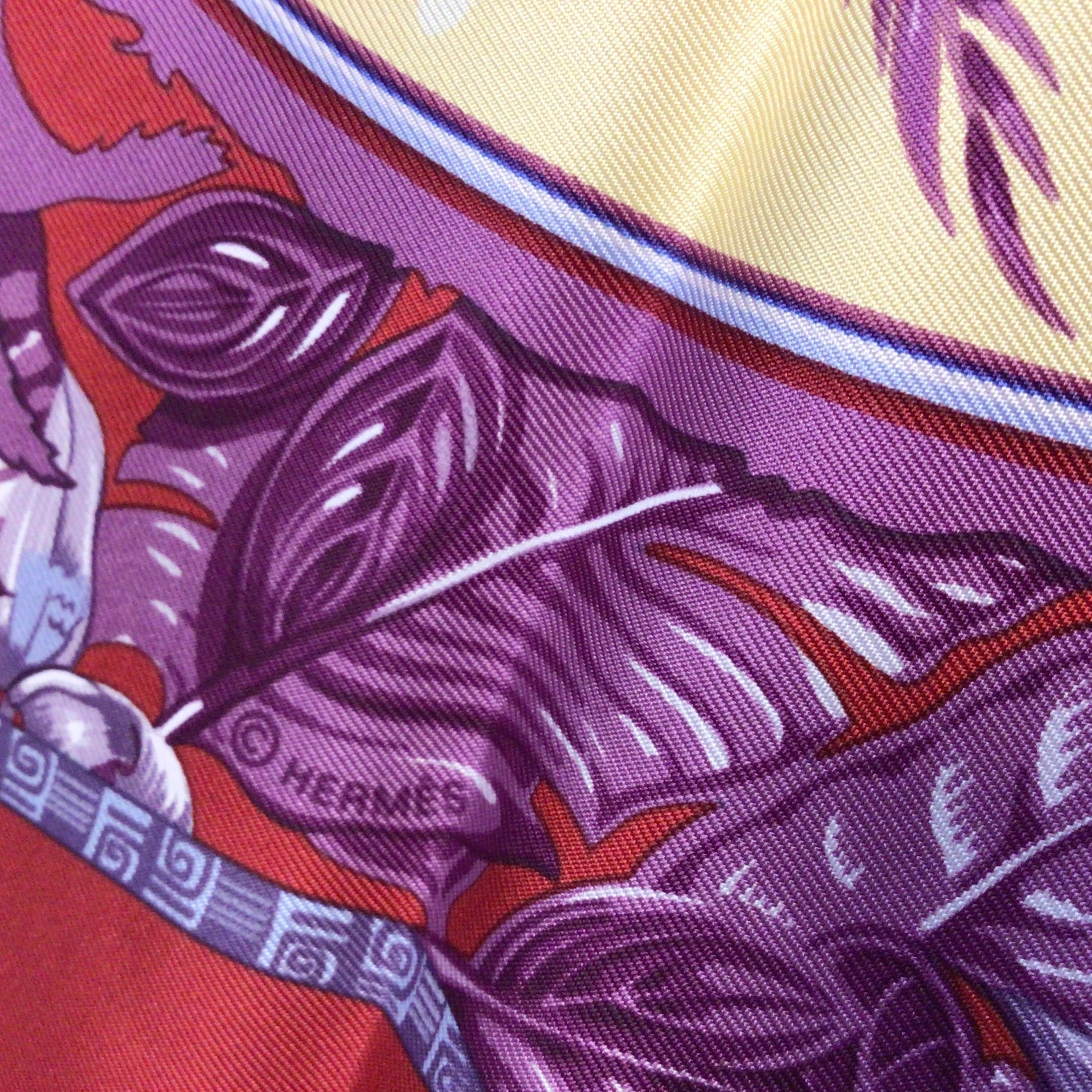 Hermes Red / Purple Multi Aloha Square Silk Twill Scarf