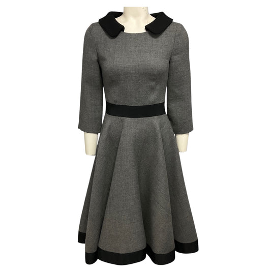 Prada Grey / Black Collared Wool Flared Midi Dress