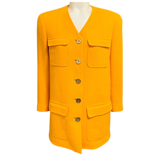 Lafayette 148 New York Golden Yellow Wool Nouveau Crepe Pocket Tailored Jacket