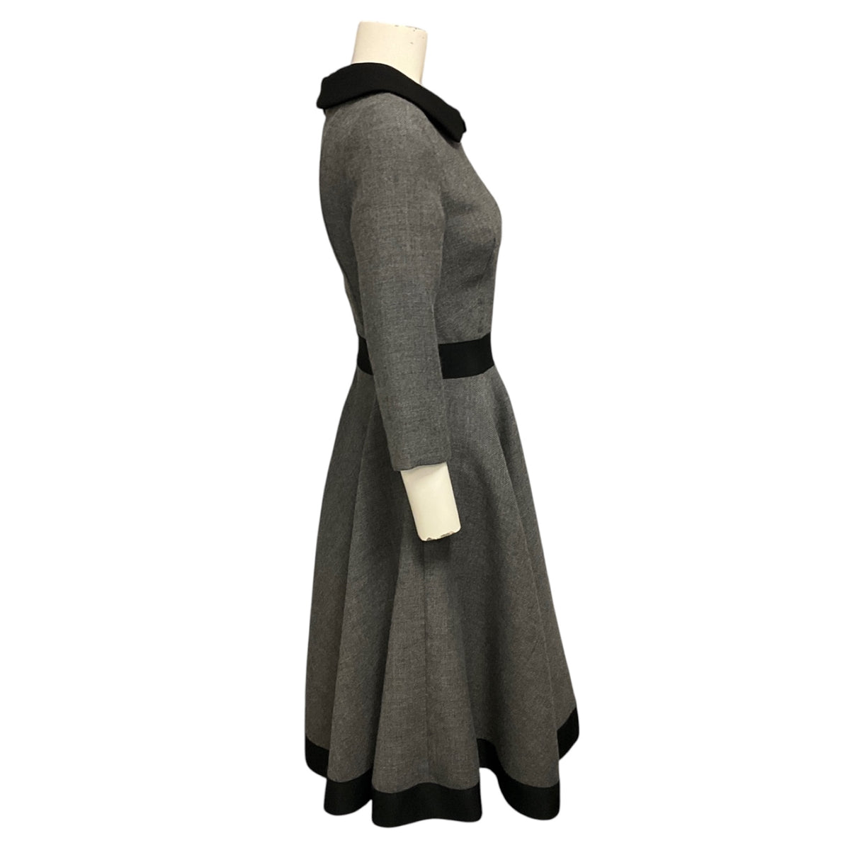 Prada Grey / Black Collared Wool Flared Midi Dress