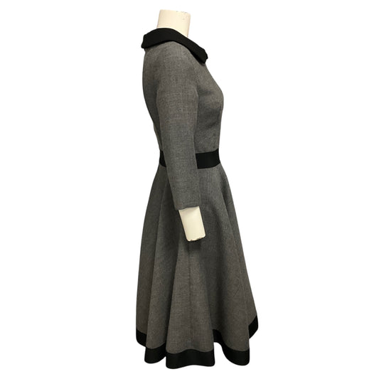 Prada Grey / Black Collared Wool Flared Midi Dress